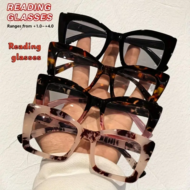 Large-frame anti-blue light spring-loaded high-definition reading glasses